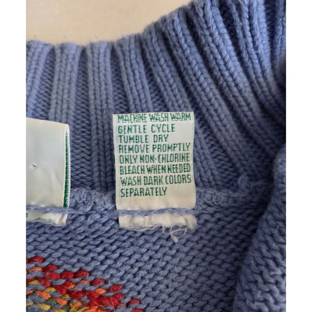 VNTG 90s Prep IZOD XL Cotton Sweater Embroidered Umbrella Blue Mock Neck 1/4 Zip - Picture 9 of 9